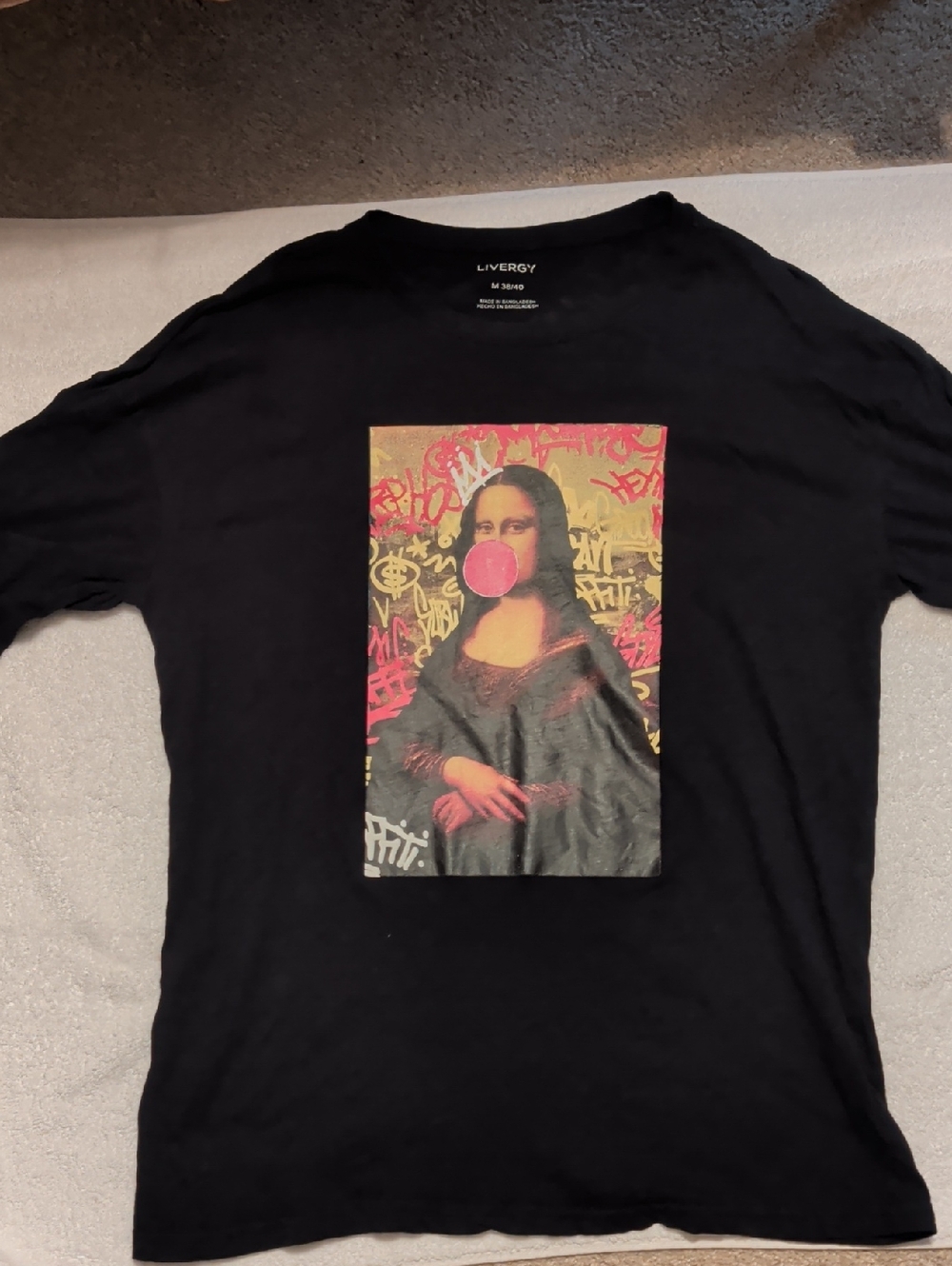 Livergy Black Mona Lisa Bubble Graphic Tee - Short Sleeve
